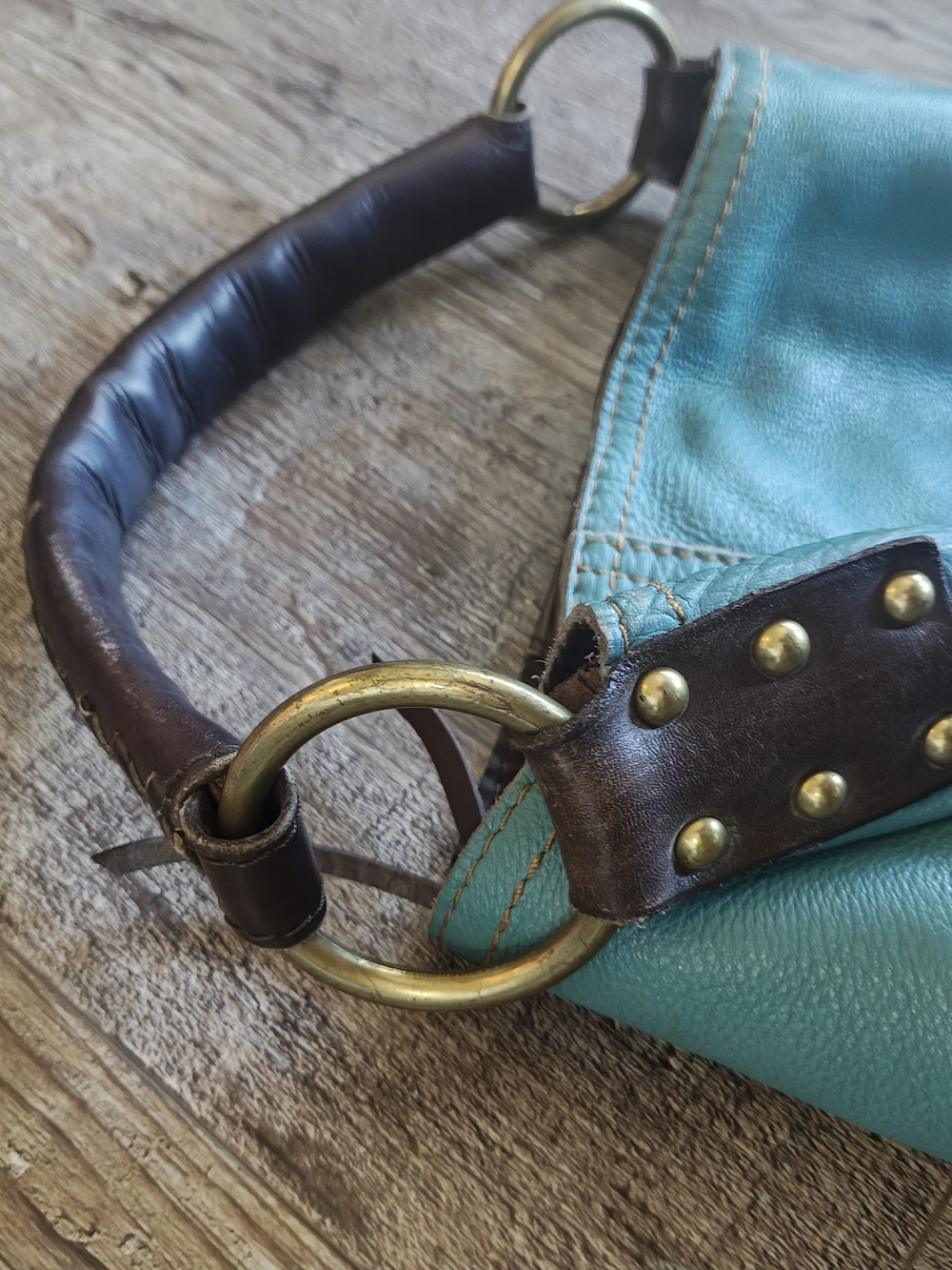 Lucky Brand Teal Leather Hobo with Black Handle - Picture 5 of 9